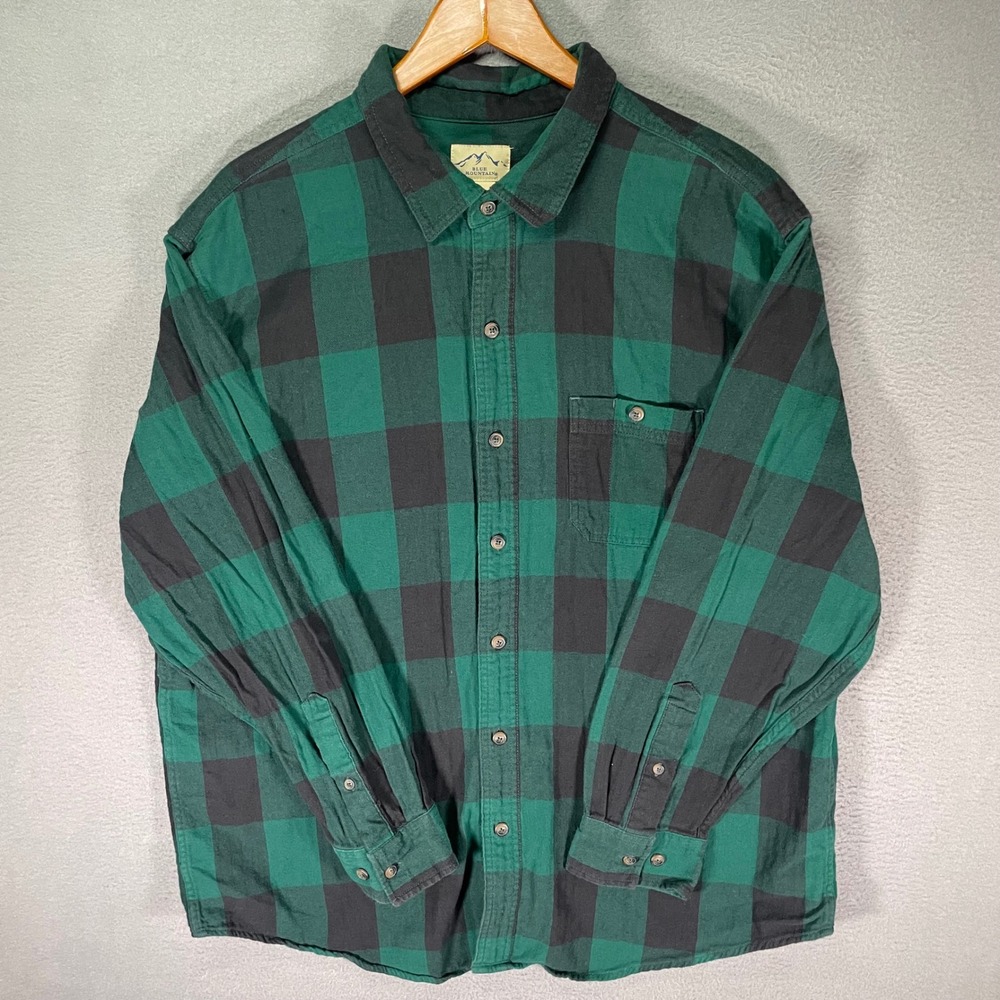 Blue Mountain Mens Flannel Shirt XL Green‎ Black Plaid Buffalo Cotton